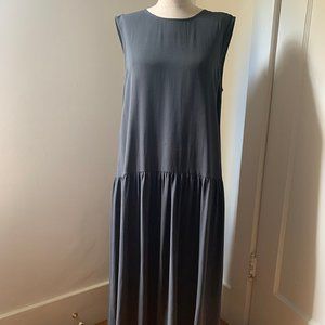 Eileen Fisher 100% silk crepe drop waist midi dres